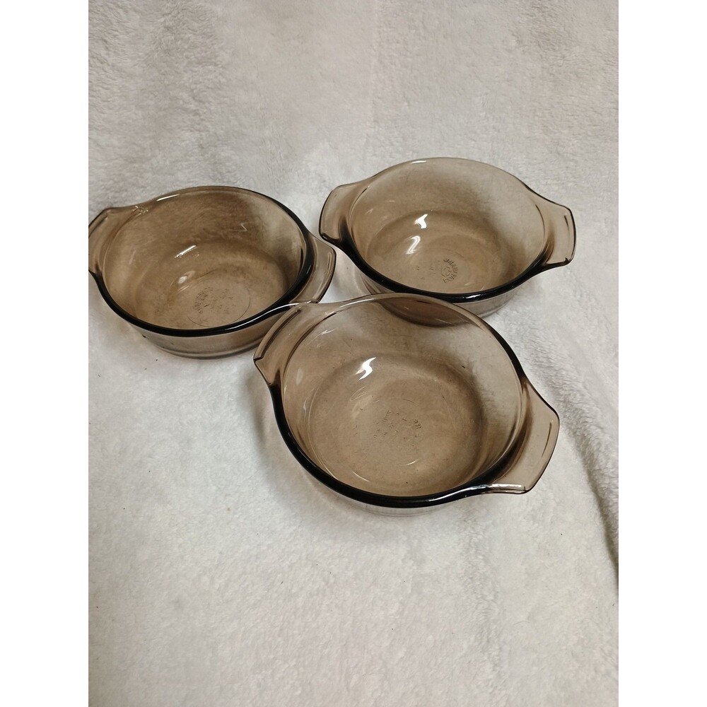3 Vintage L'ovenware 12 Oz  Smoke Color Casserole Dishes Made In USA.